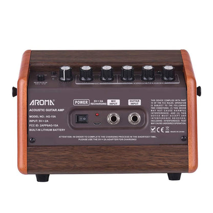 Aroma AG-15A 15W Portable Acoustic Guitar Amplifier with Built-in Rechargeable Battery and Bluetooth