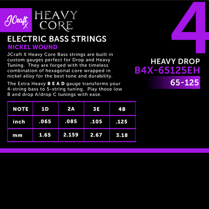 JCraft X Heavy Core 4-String BEAD Tuning Electric Bass Guitar String 65-125