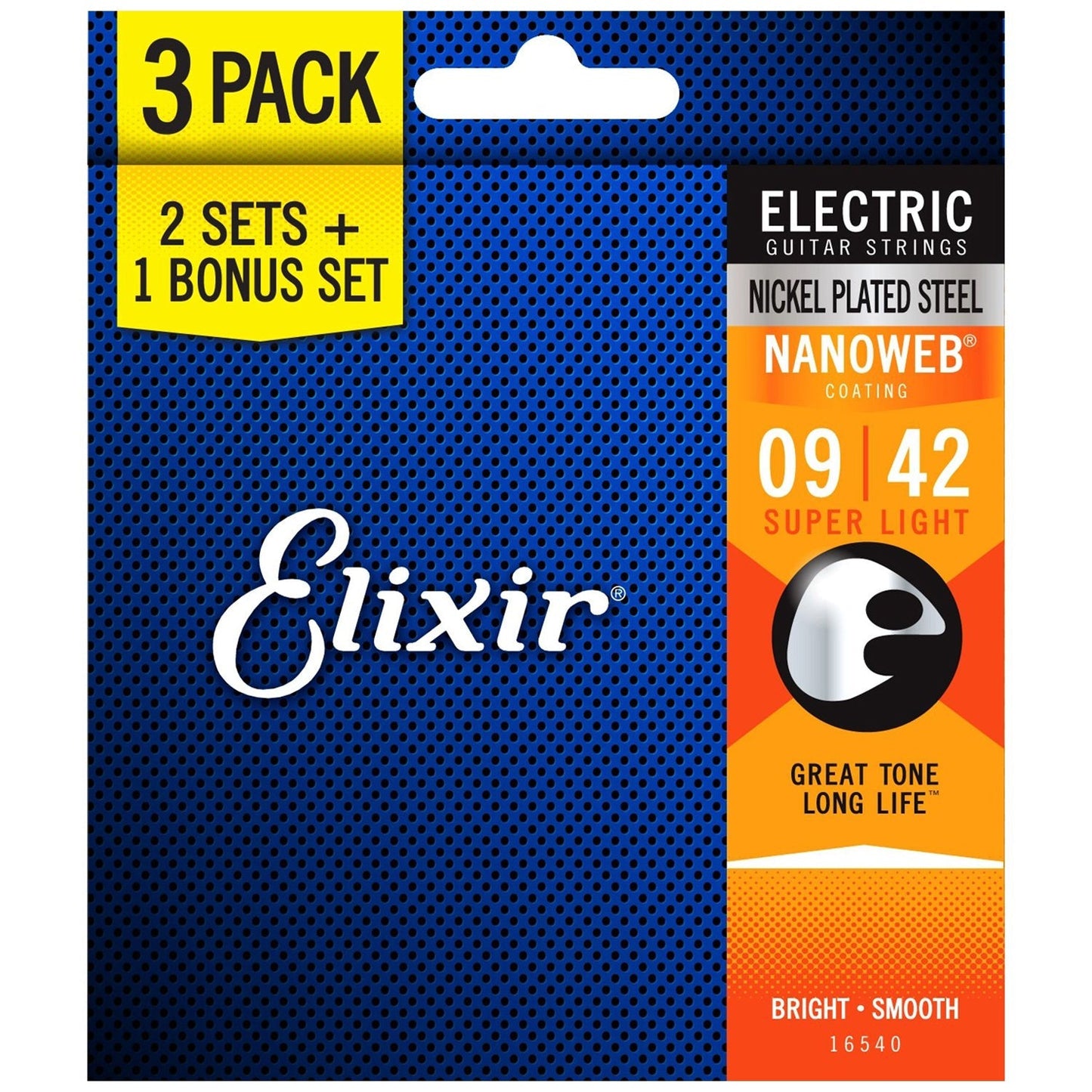 Elixir Electric Nickel Plated Steel Electric Guitar Strings with Nanoweb Coating - Super Light (9 11 16 24 32 42) 3-Pack