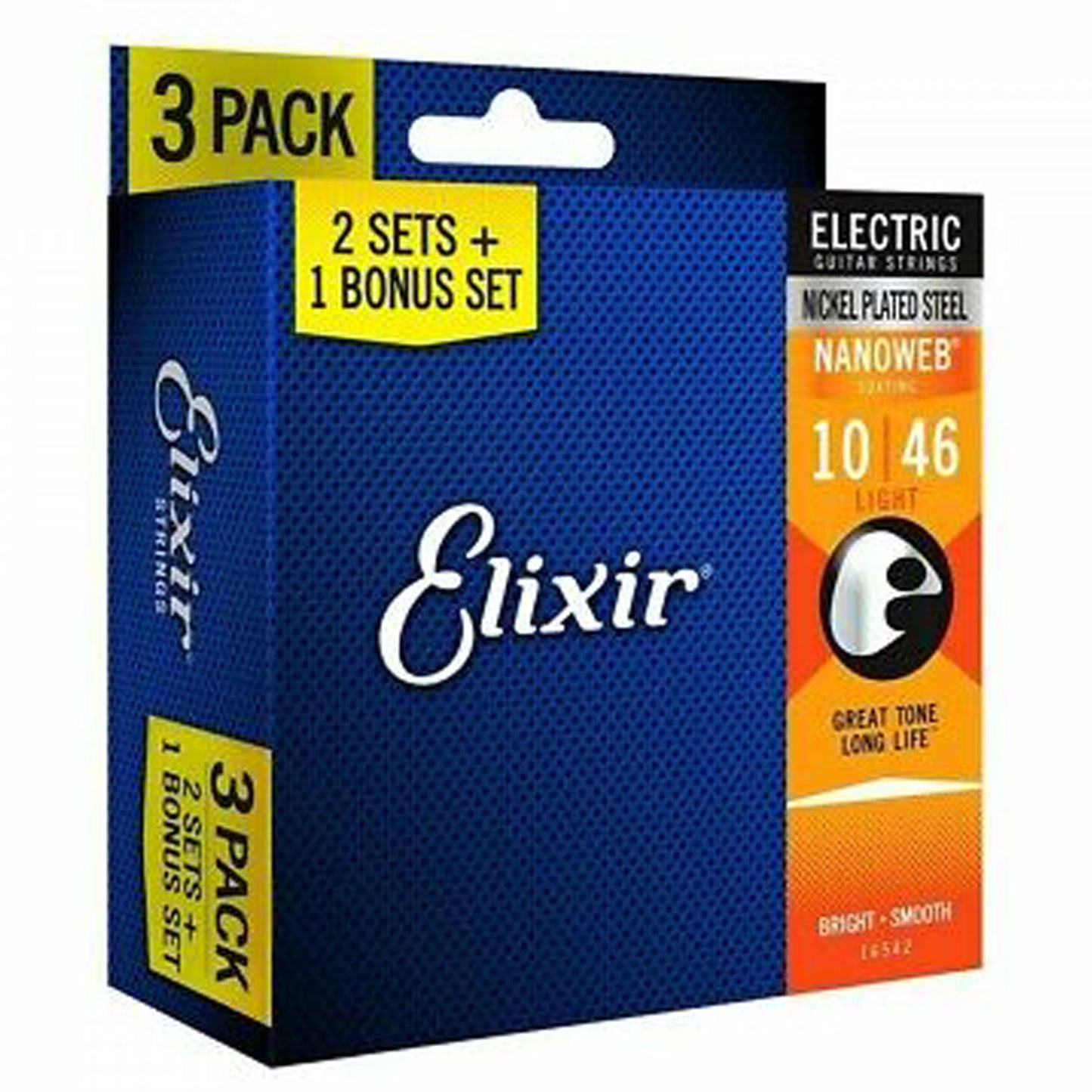 Elixir Electric Nickel Plated Steel Electric Guitar Strings with Nanoweb Coating - Light (10 13 17 26 36 46) 3-Pack