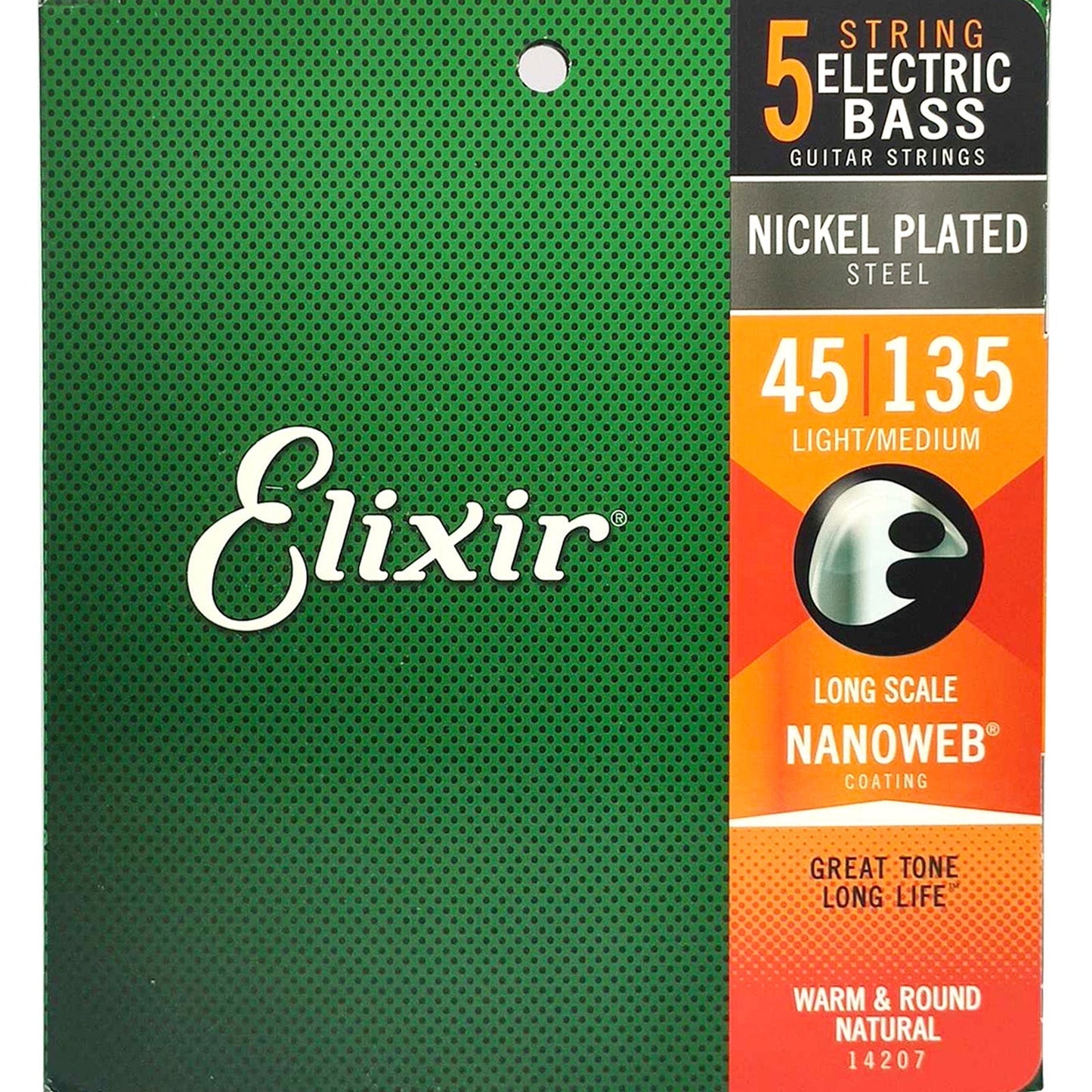 Elixir Electric Bass 5-String Nickel Plated Steel Bass Guitar Strings with NANOWEB Coating