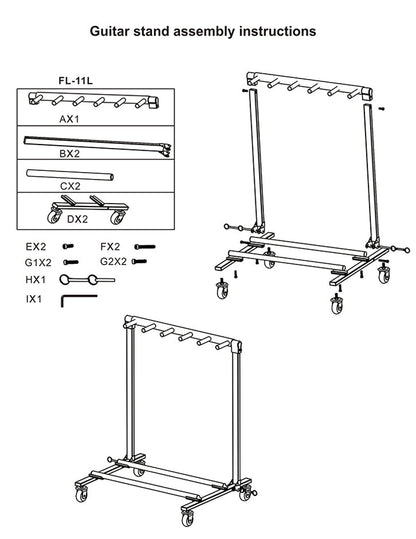 Flanger FL-11L Guitar Rack with Wheels (5 electric guitars / 3 acoustic guitars + 2 electric guitars)