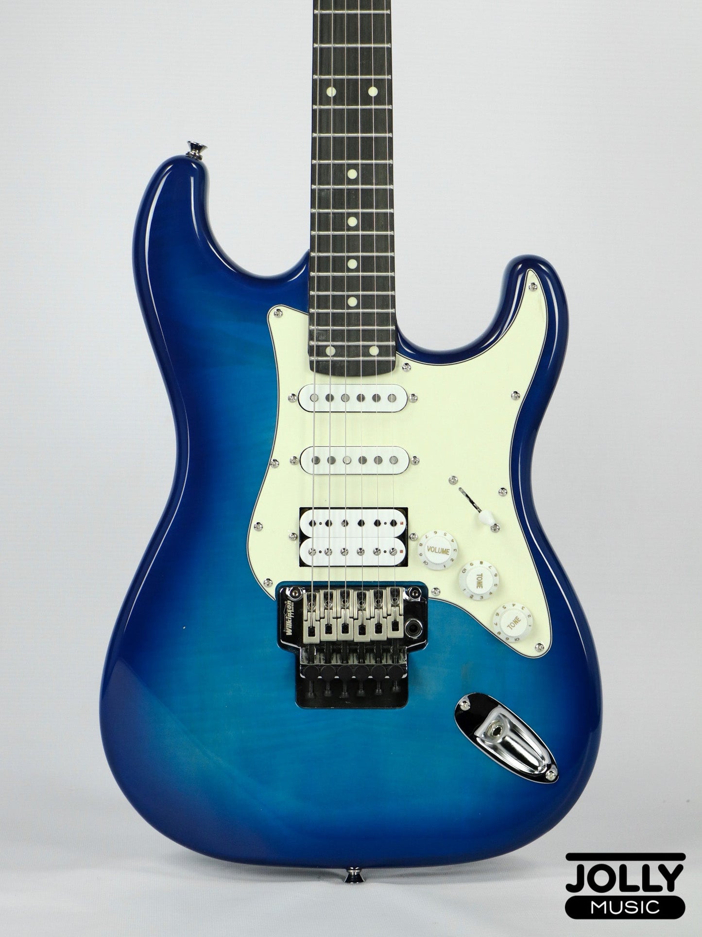 JCraft Modern Series S-3H FR24 HSS Double Locking Electric Guitar Wilkinson "Floyd" - Blue Burst Flame