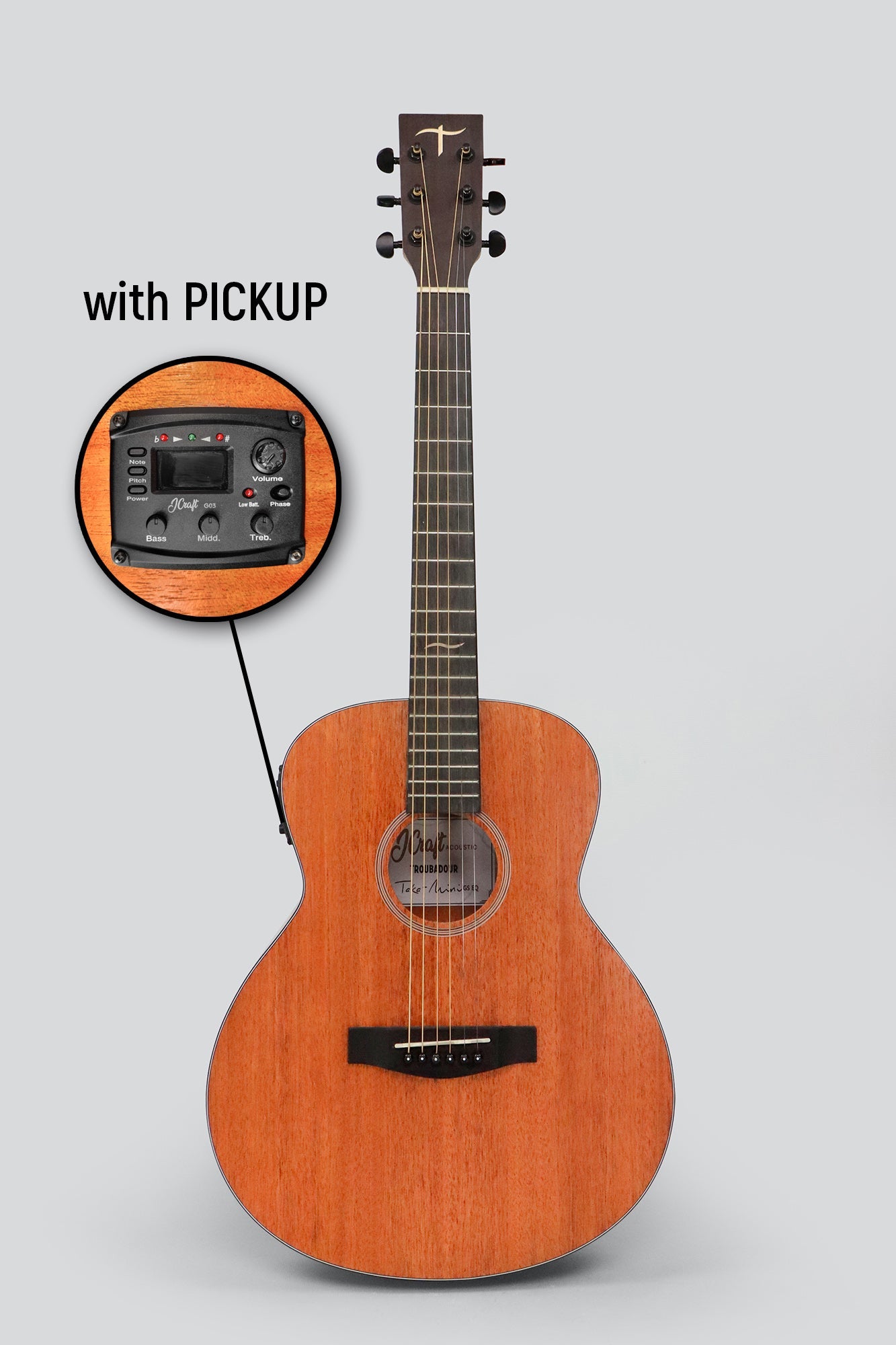 JCraft Troubadour Taka Mini GS EQ 7/8 All-Mahogany Acoustic Guitar with Pickups and soft case