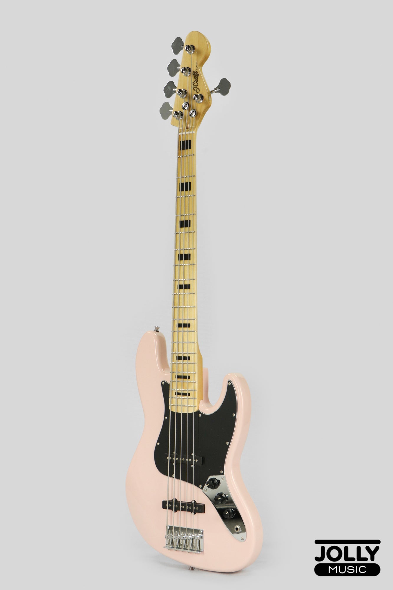 JCraft JB-1 J-Offset 5-String Bass Guitar with Gigbag - Shell Pink