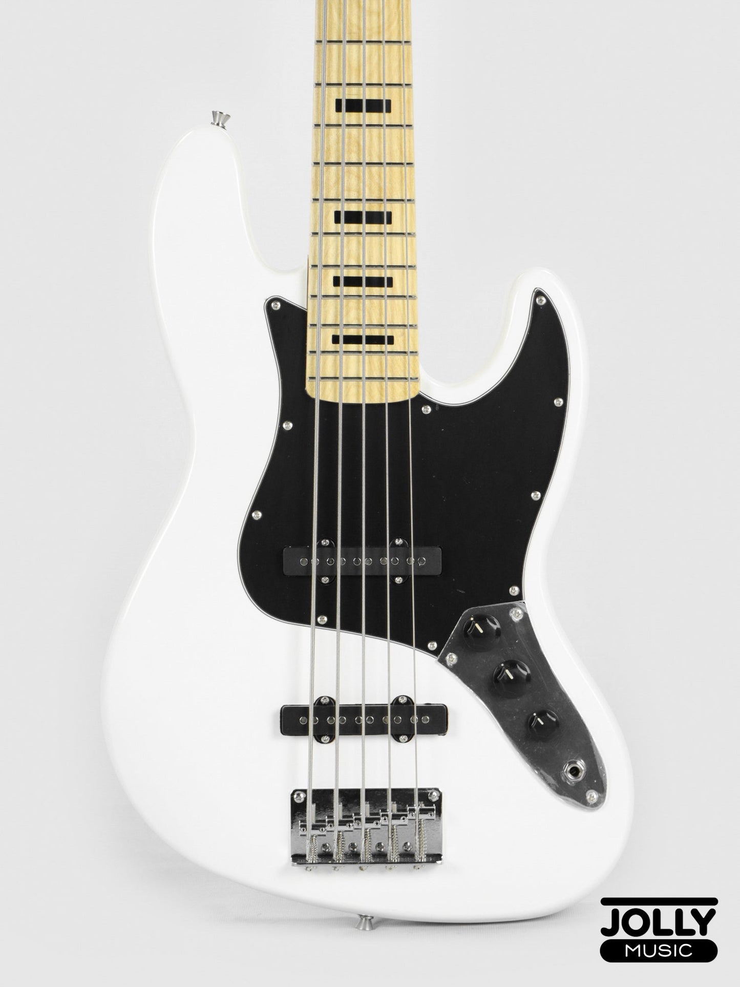 JCraft JB-1 J-Offset 5-String Bass Guitar with Gigbag - White