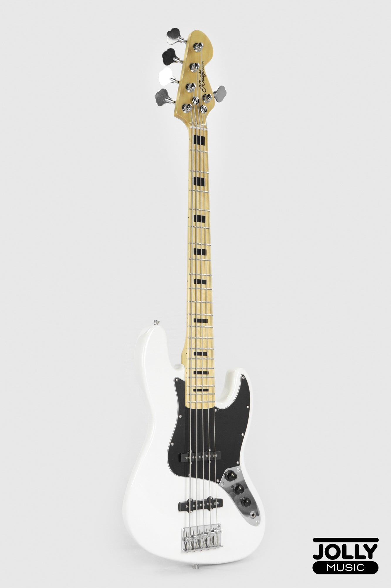 JCraft JB-1 J-Offset 5-String Bass Guitar with Gigbag - White