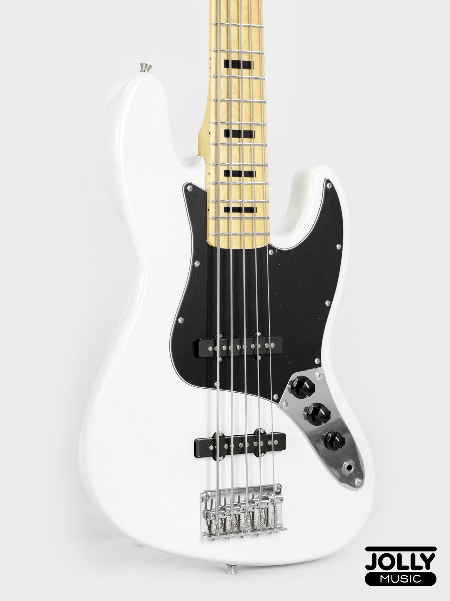 JCraft JB-1 J-Offset 5-String Bass Guitar with Gigbag - White