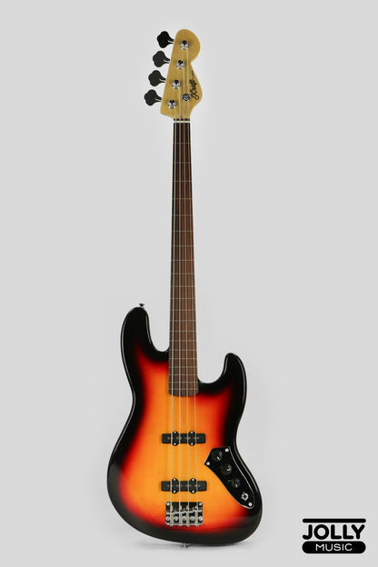 JCraft JB-1 J-Offset 4-String FRETLESS Bass Guitar - Sunburst