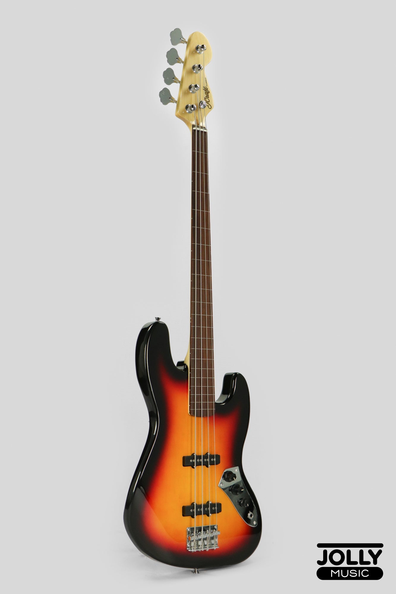 JCraft JB-1 J-Offset 4-String FRETLESS Bass Guitar - Sunburst