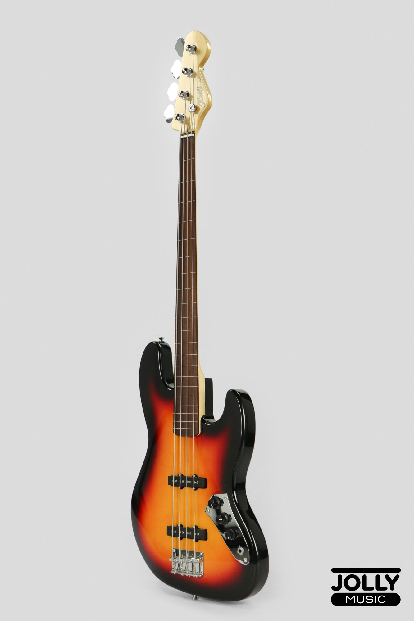 JCraft JB-1 J-Offset 4-String FRETLESS Bass Guitar - Sunburst