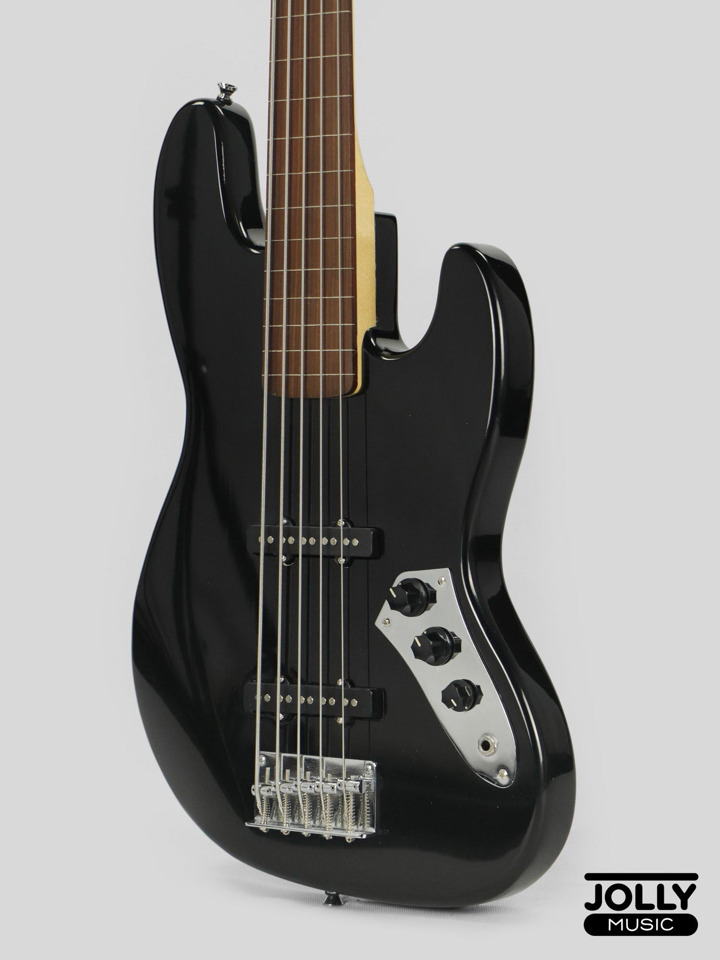 JCraft JB-1 J-Offset 5-String FRETLESS Bass Guitar - Black