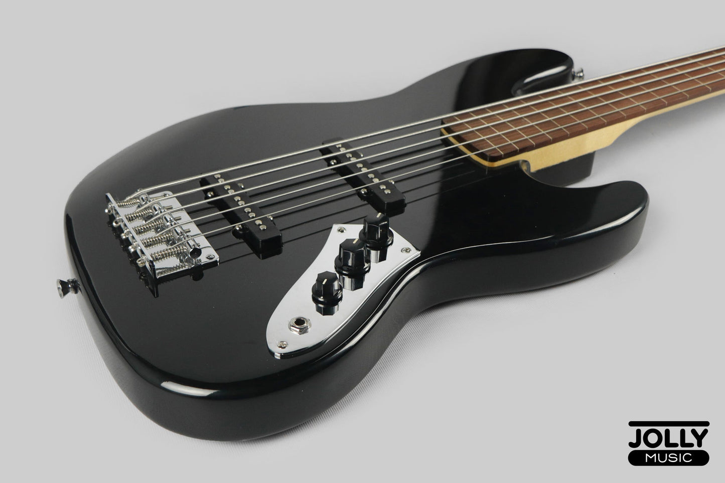 JCraft JB-1 J-Offset 5-String FRETLESS Bass Guitar - Black