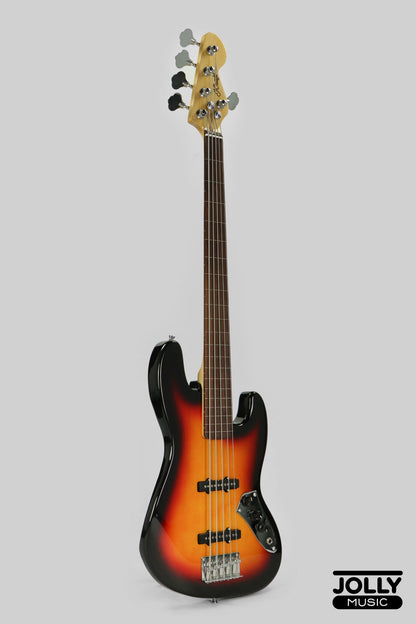 JCraft JB-1 J-Offset 5-String FRETLESS Bass Guitar - Sunburst