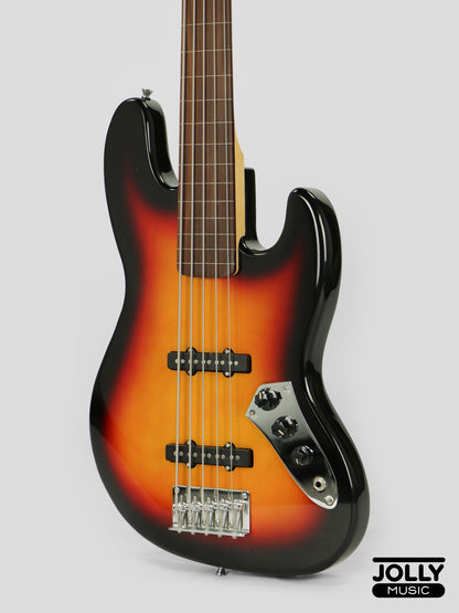 JCraft JB-1 J-Offset 5-String FRETLESS Bass Guitar - Sunburst