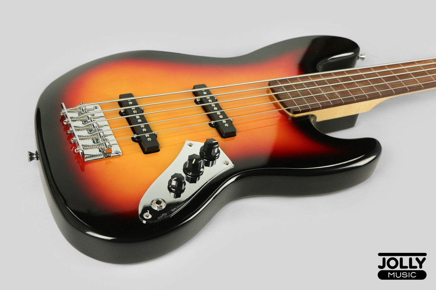 JCraft JB-1 J-Offset 5-String FRETLESS Bass Guitar - Sunburst