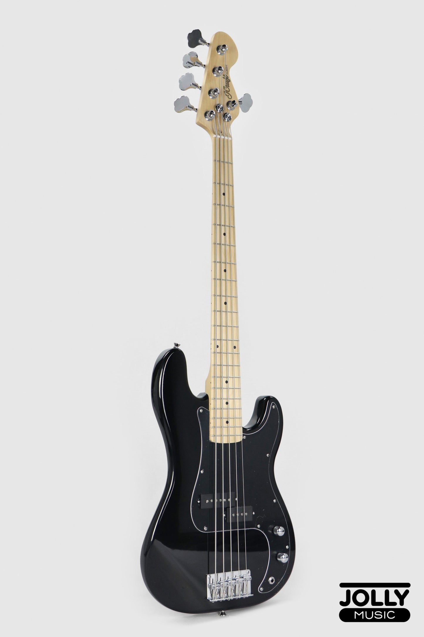 JCraft PB-1 5-String Electric Bass Guitar with Gigbag - Double Black