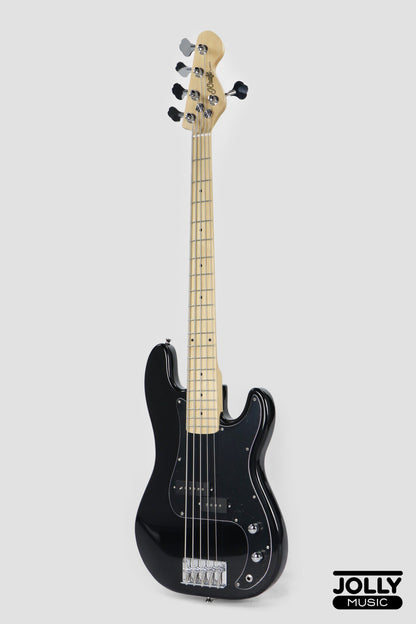 JCraft PB-1 5-String Electric Bass Guitar with Gigbag - Double Black