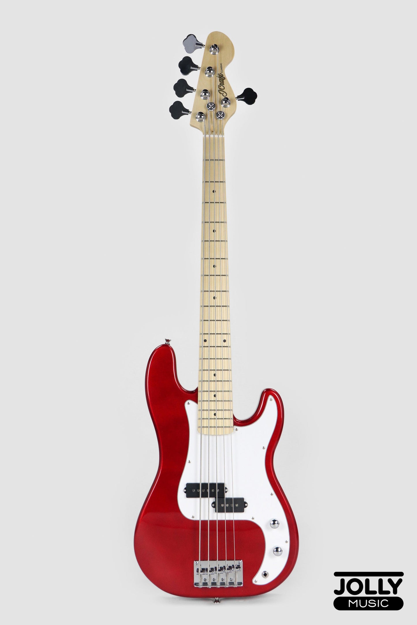 JCraft PB-1 5-String Electric Bass Guitar with Gigbag - Metallic Red