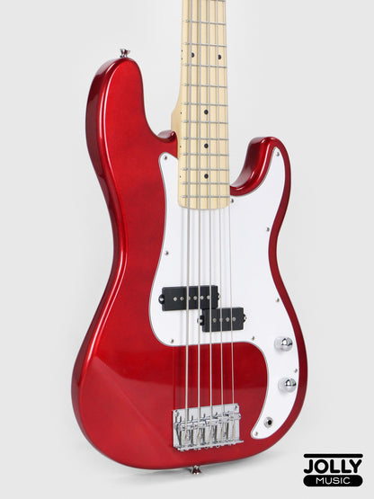 JCraft PB-1 5-String Electric Bass Guitar with Gigbag - Metallic Red