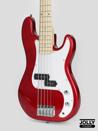 JCraft PB-1 5-String Electric Bass Guitar with Gigbag - Metallic Red