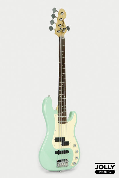 JCraft PJ-2 5-String P+J Style Bass Guitar - Mint Green