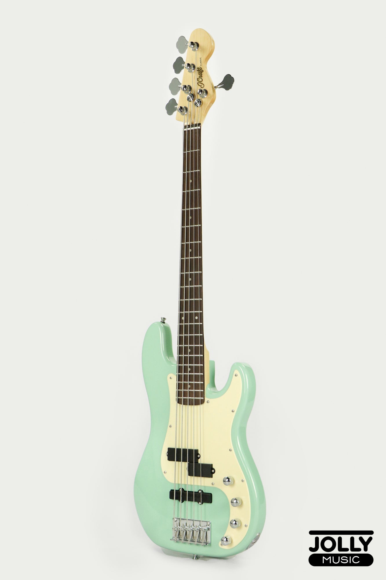 JCraft PJ-2 5-String P+J Style Bass Guitar - Mint Green