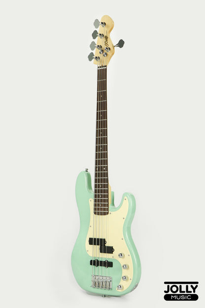 JCraft PJ-2 5-String P+J Style Bass Guitar - Mint Green