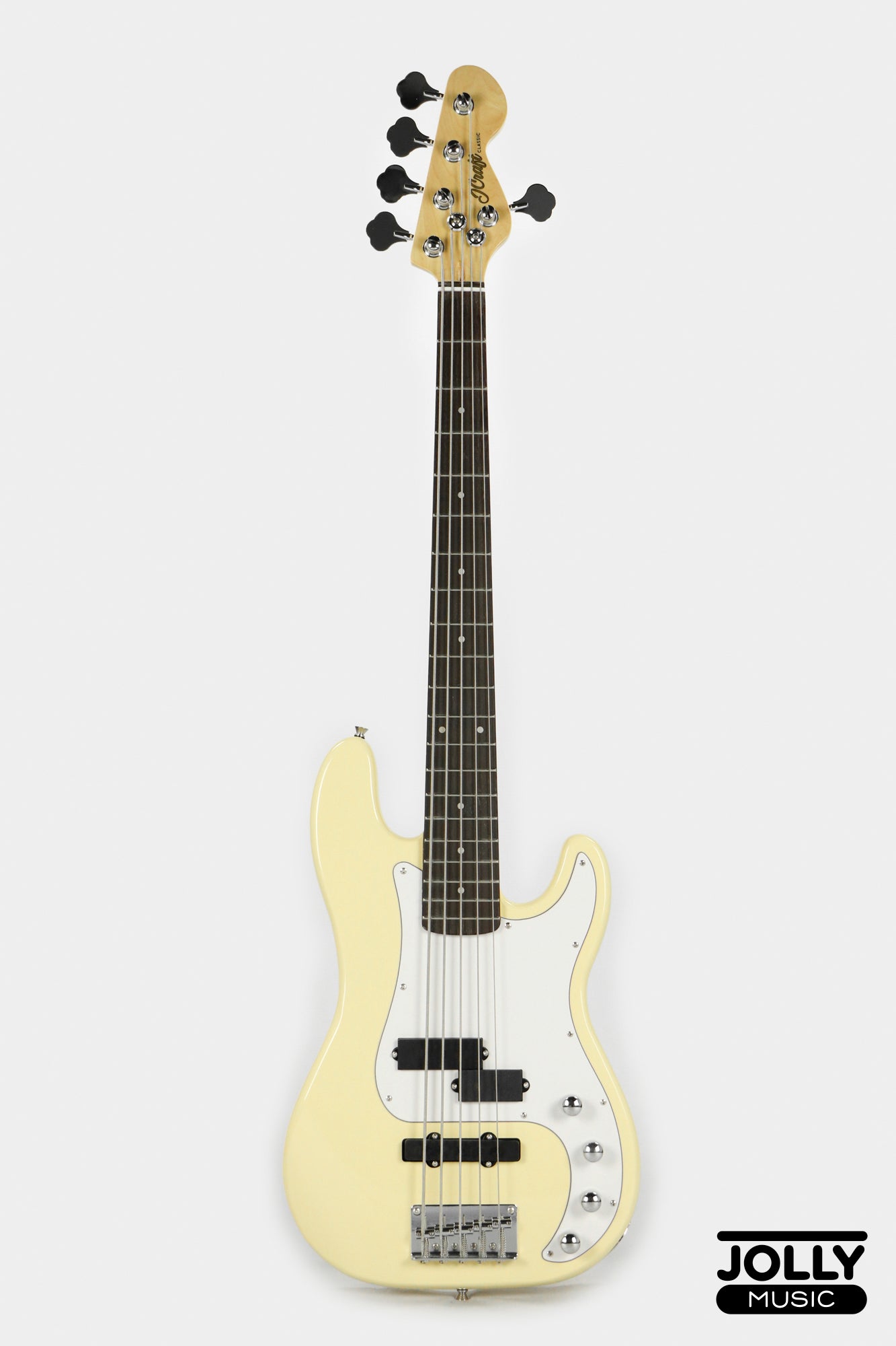 JCraft PJ-2 5-String P+J Style Bass Guitar - Milky White