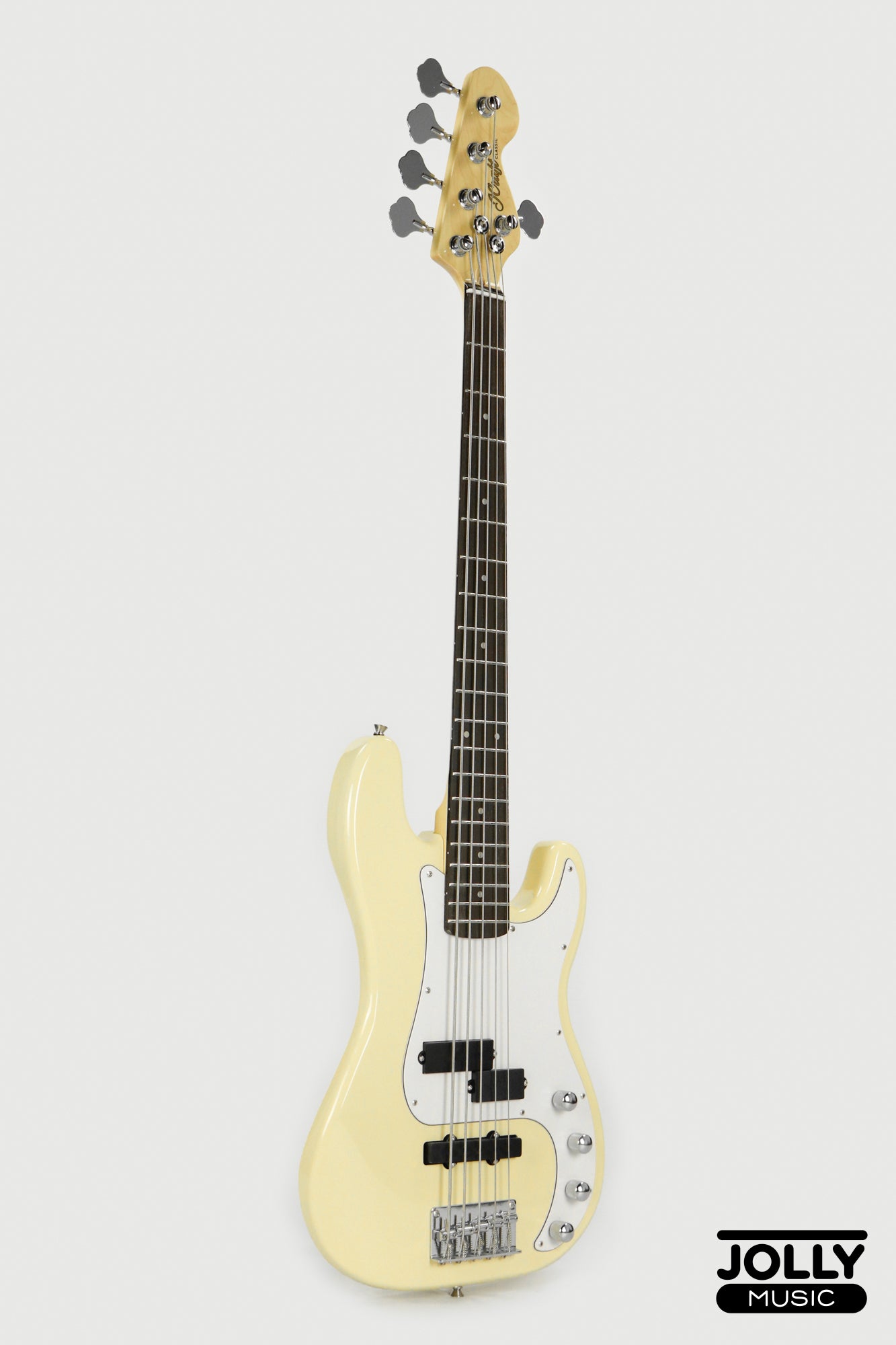 JCraft PJ-2 5-String P+J Style Bass Guitar - Milky White