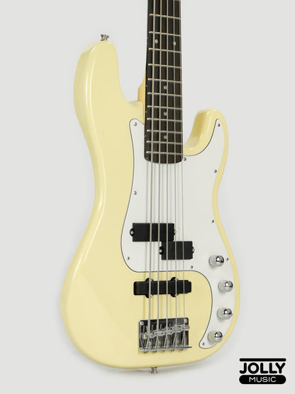 JCraft PJ-2 5-String P+J Style Bass Guitar - Milky White