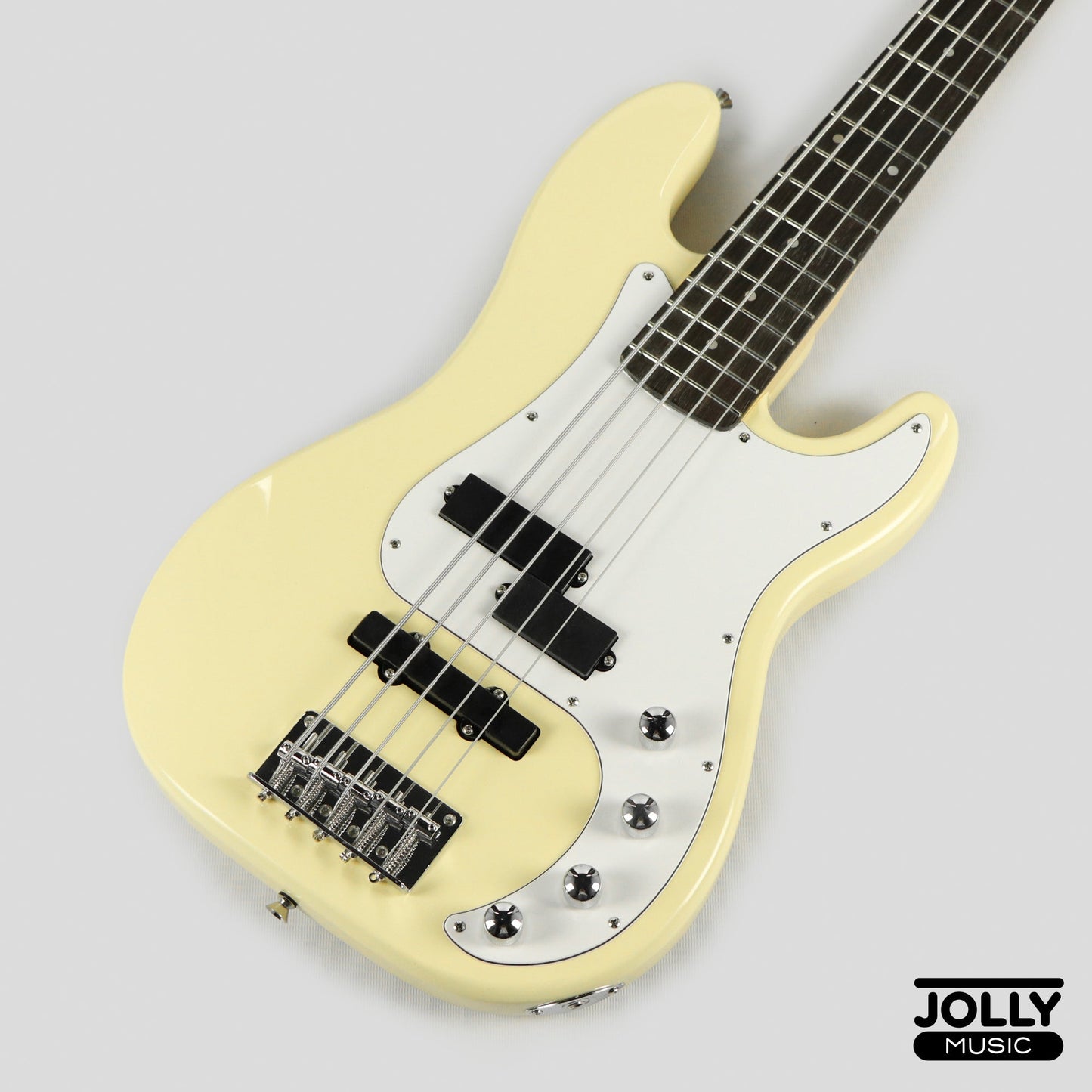 JCraft PJ-2 5-String P+J Style Bass Guitar - Milky White