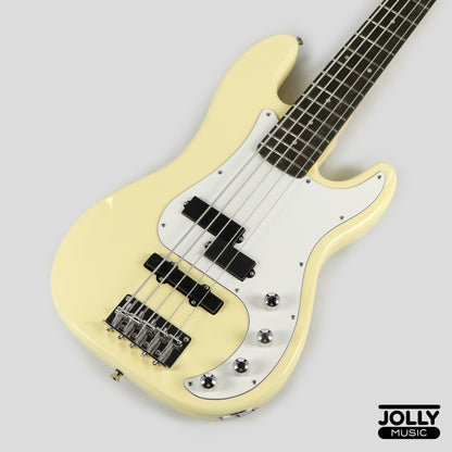 JCraft PJ-2 5-String P+J Style Bass Guitar - Milky White