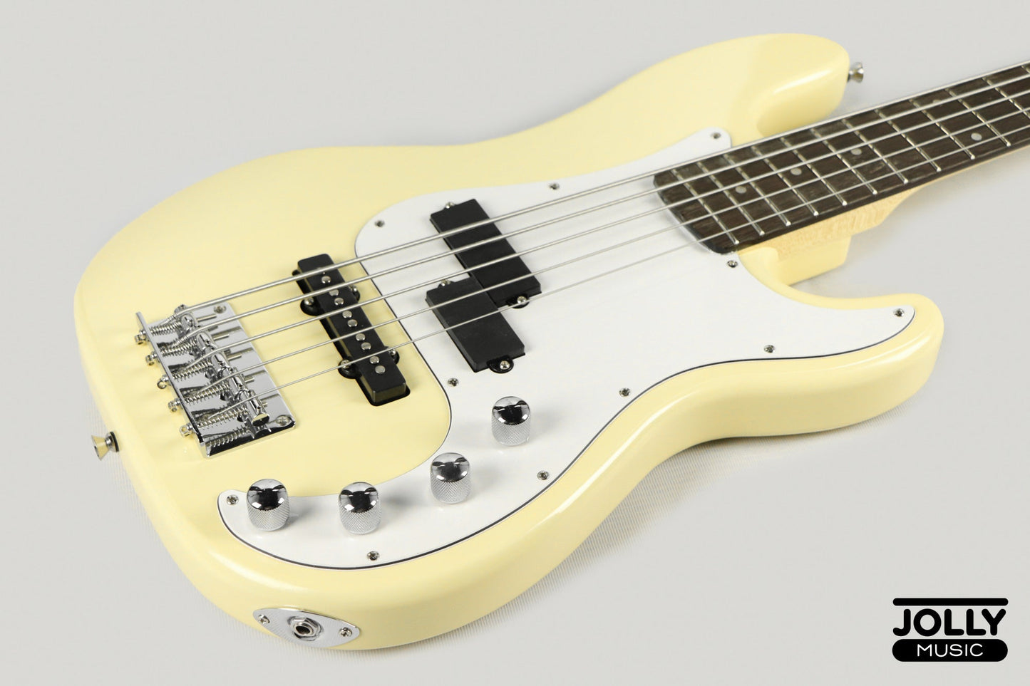 JCraft PJ-2 5-String P+J Style Bass Guitar - Milky White