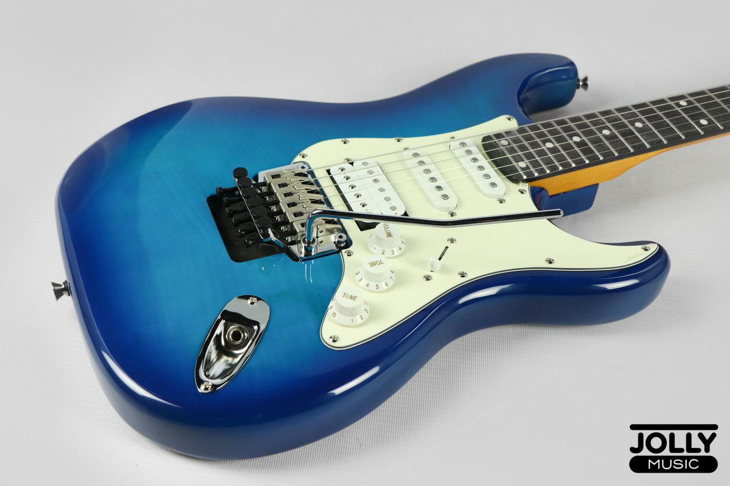 JCraft Modern Series S-3H FR24 HSS Double Locking Electric Guitar Wilkinson "Floyd" - Blue Burst Flame