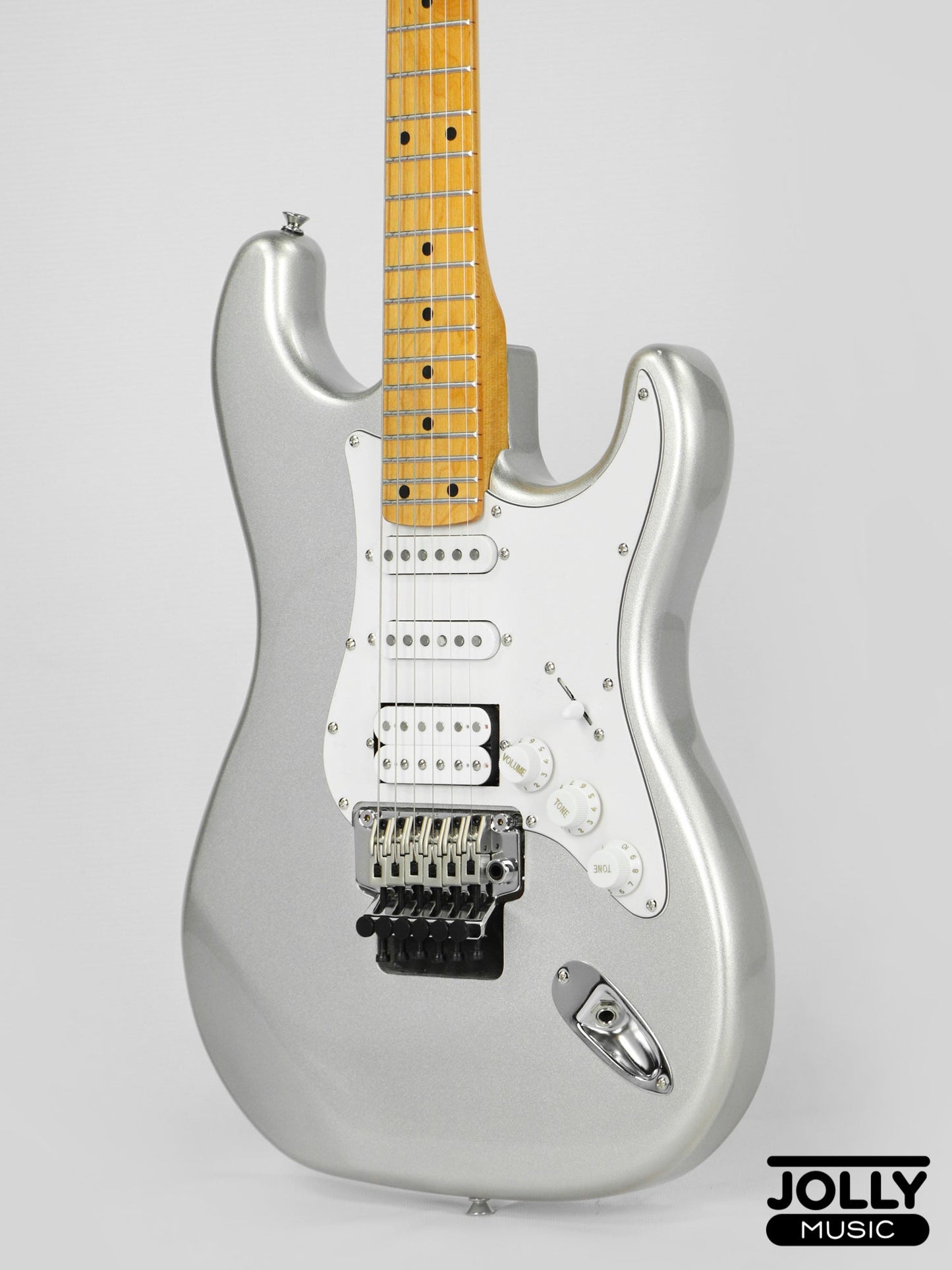 JCraft Modern Series S-3H FR24 HSS Double Locking Electric Guitar Wilkinson "Floyd" - Metallic Silver Maple