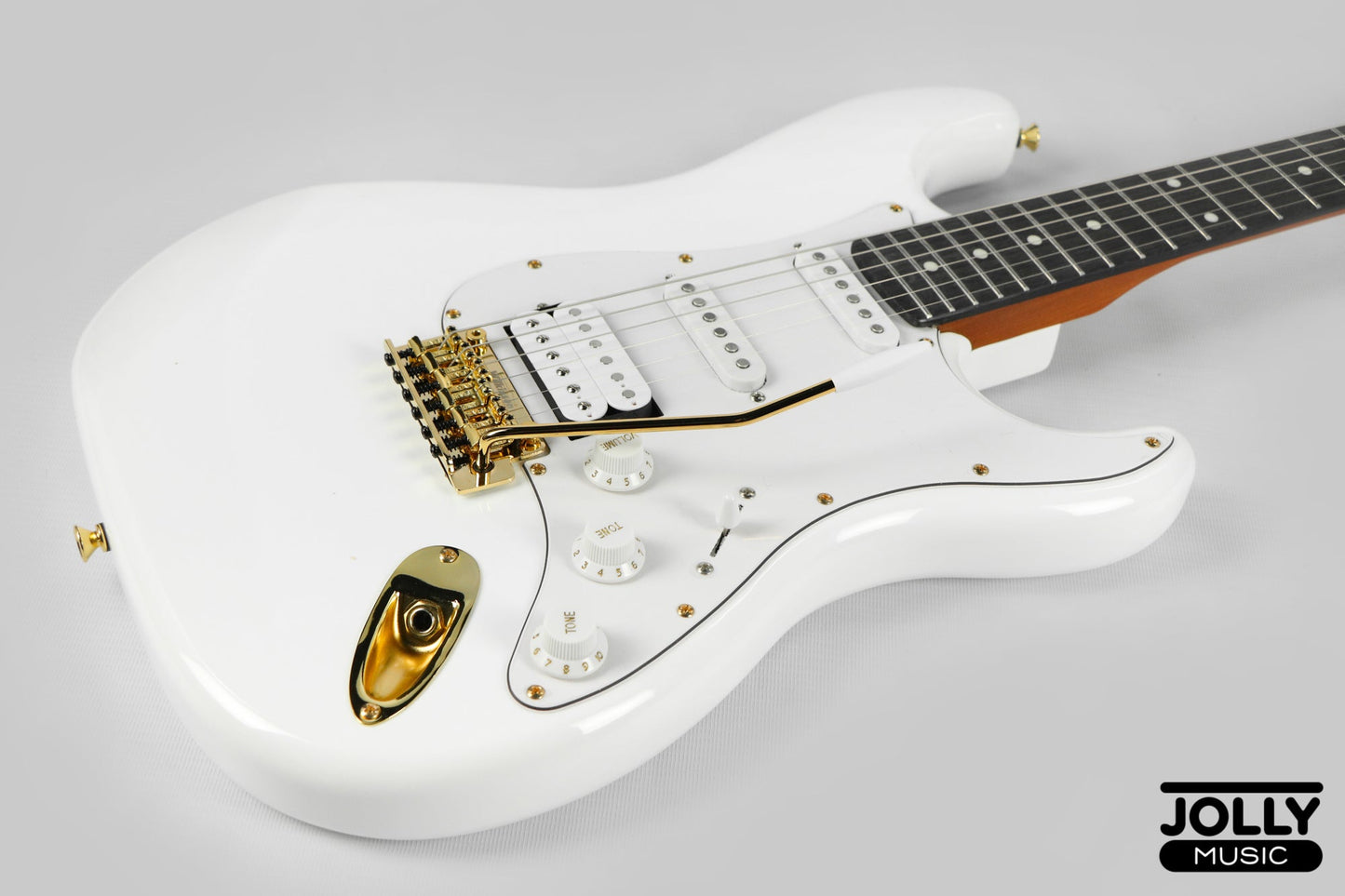 JCraft Modern Series S-3H HSS S-Style Electric Guitar Roasted Maple - Olympic White / Gold