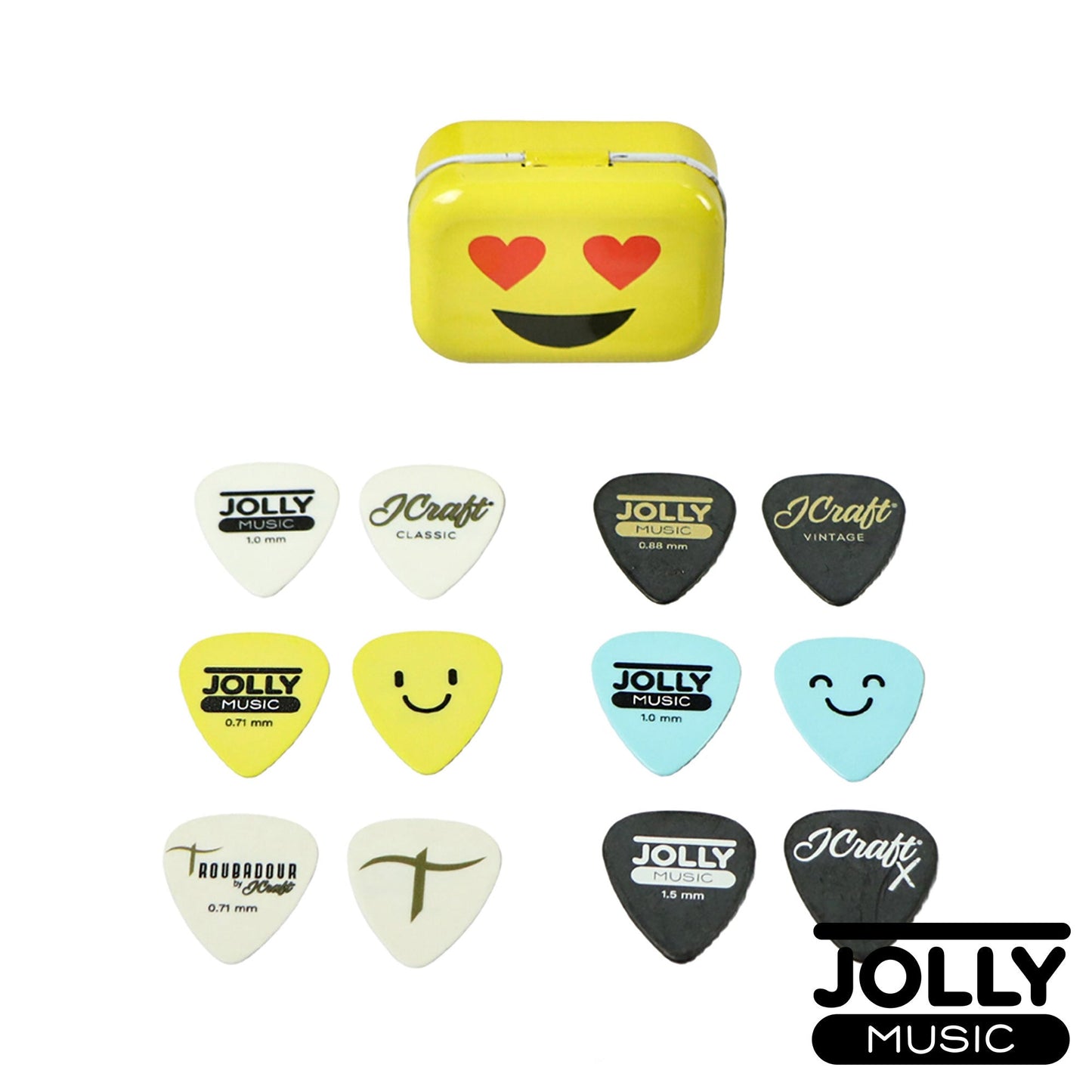 Jolly Music Collectible Guitar Pick Tin Set 12 pcs SURPRISE SMILEY DESIGN