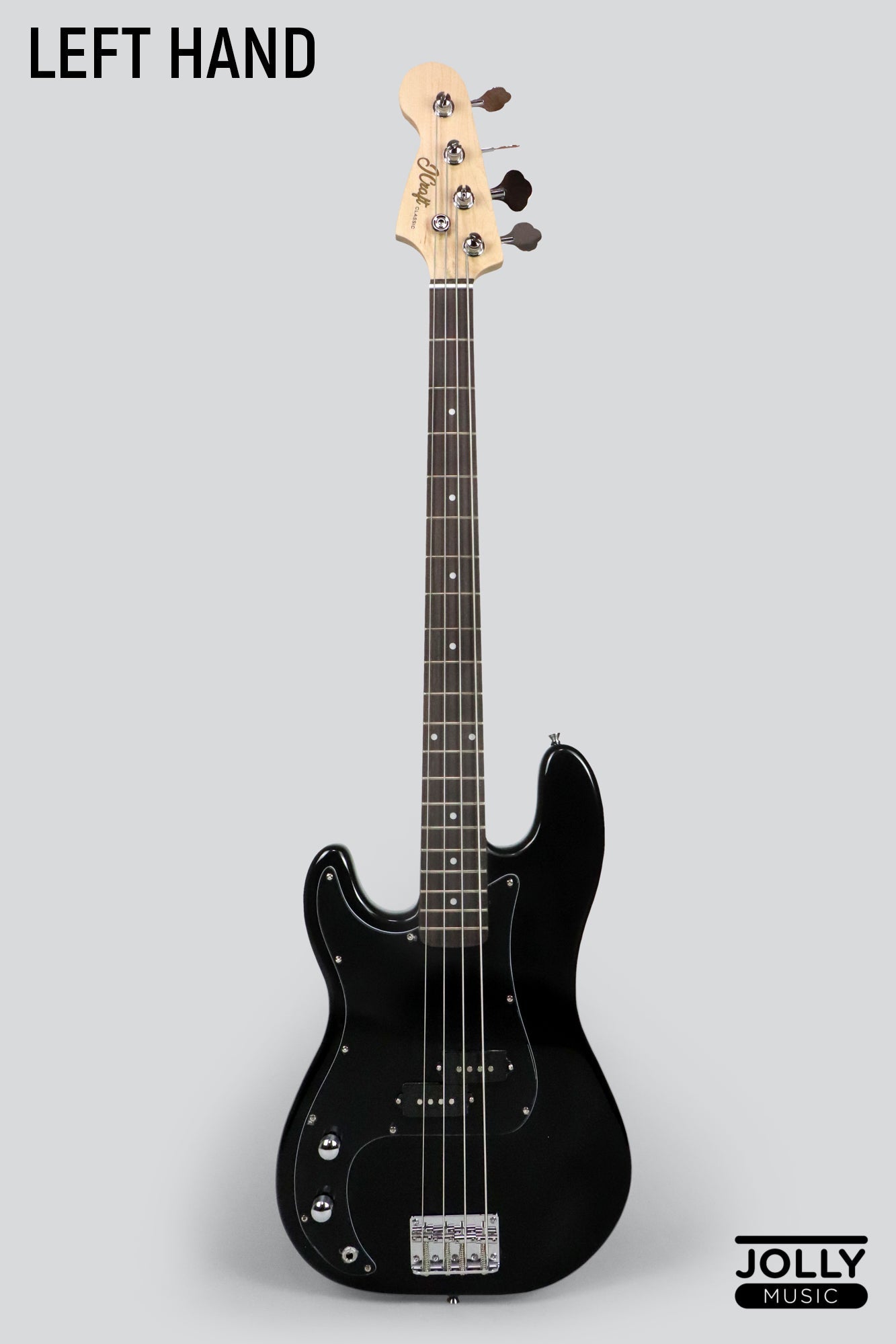 JCraft PB-1 Left Handed 4-String Electric Bass Guitar with Gigbag - Double Black