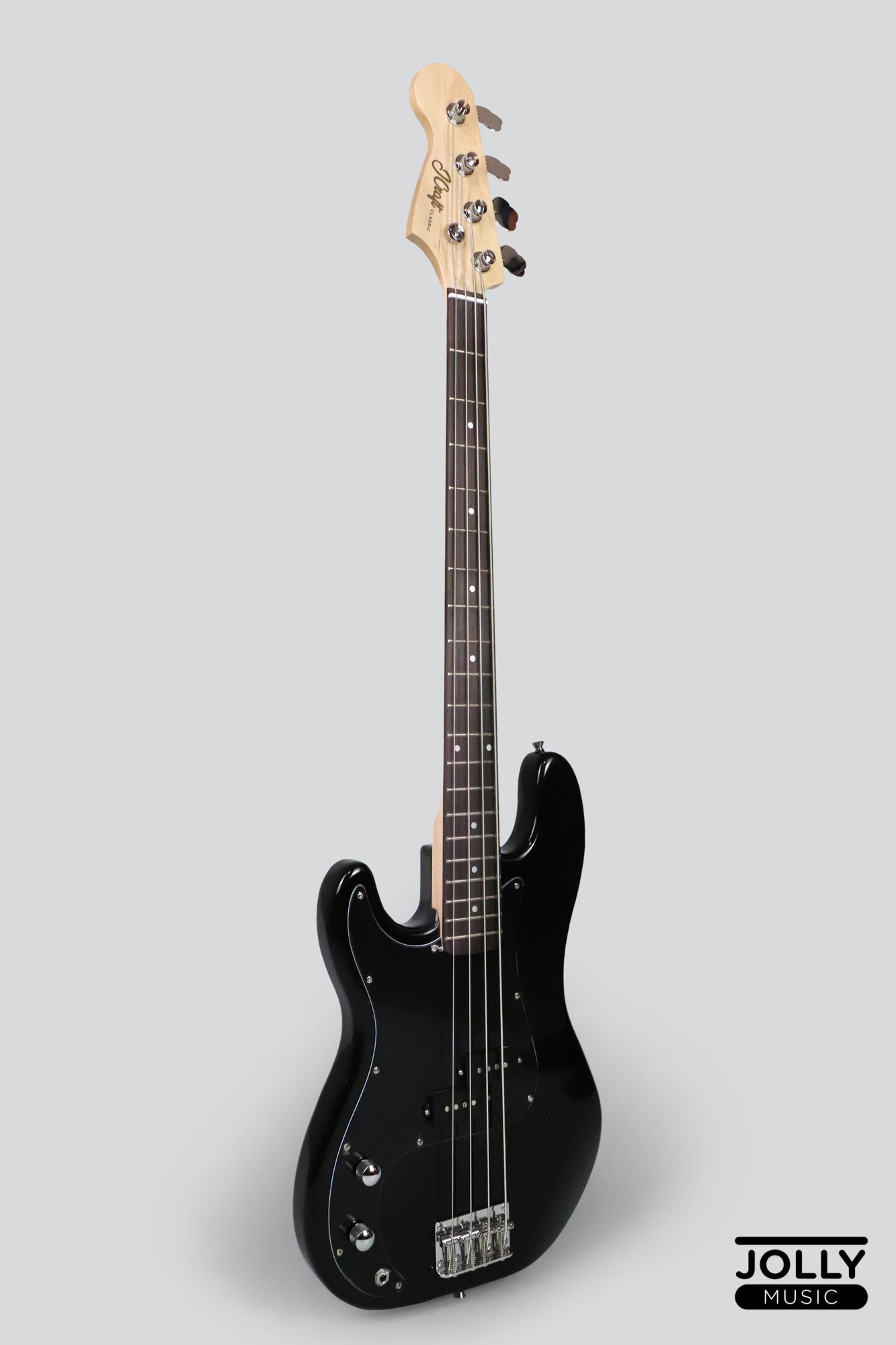 JCraft PB-1 Left Handed 4-String Electric Bass Guitar with Gigbag - Double Black