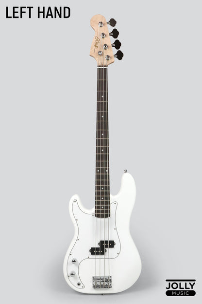 JCraft PB-1 Left Handed 4-String Electric Bass Guitar with Gigbag - Triple White