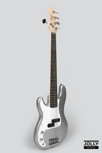 JCraft PB-1 Left Handed 5-String Electric Bass Guitar with Gigbag - Silver Sky