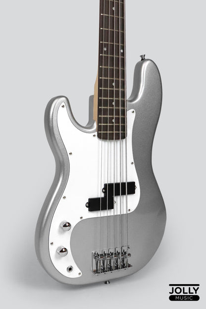 JCraft PB-1 Left Handed 5-String Electric Bass Guitar with Gigbag - Silver Sky