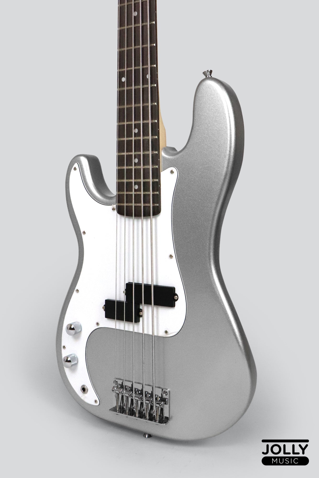 JCraft PB-1 Left Handed 5-String Electric Bass Guitar with Gigbag - Silver Sky