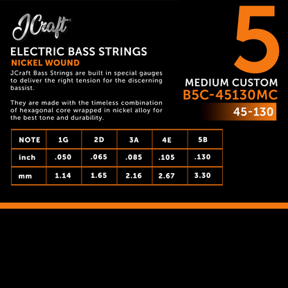 JCraft Medium Custom 5-String Electric Bass Guitar String 45-130