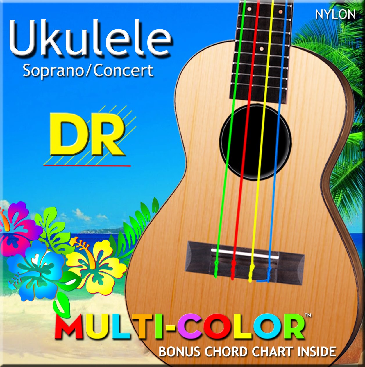 DR Multi-Color UKULELE Strings for Soprano and Concert with FREE Chord Chart - GuitarPusher