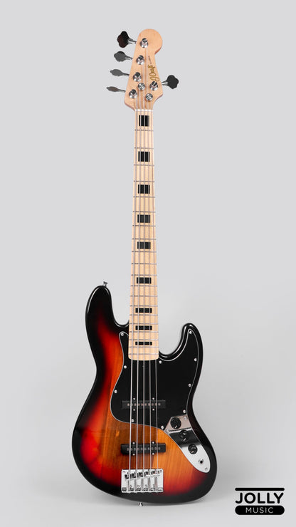 JCraft JB-1 J-Offset 5-String Bass Guitar with Gigbag - Sunburst