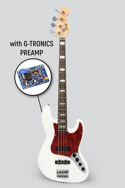 JCraft JB-2A Active J-Offset 4-String Bass Guitar with Gibtronics J-Preamp / Shielding - Metallic White