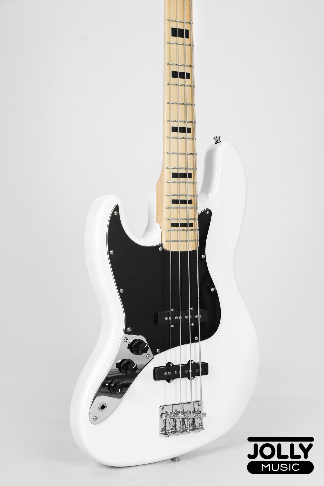 JCraft JB-1 Left Handed J-Offset 4-String Bass Guitar with Gigbag - White