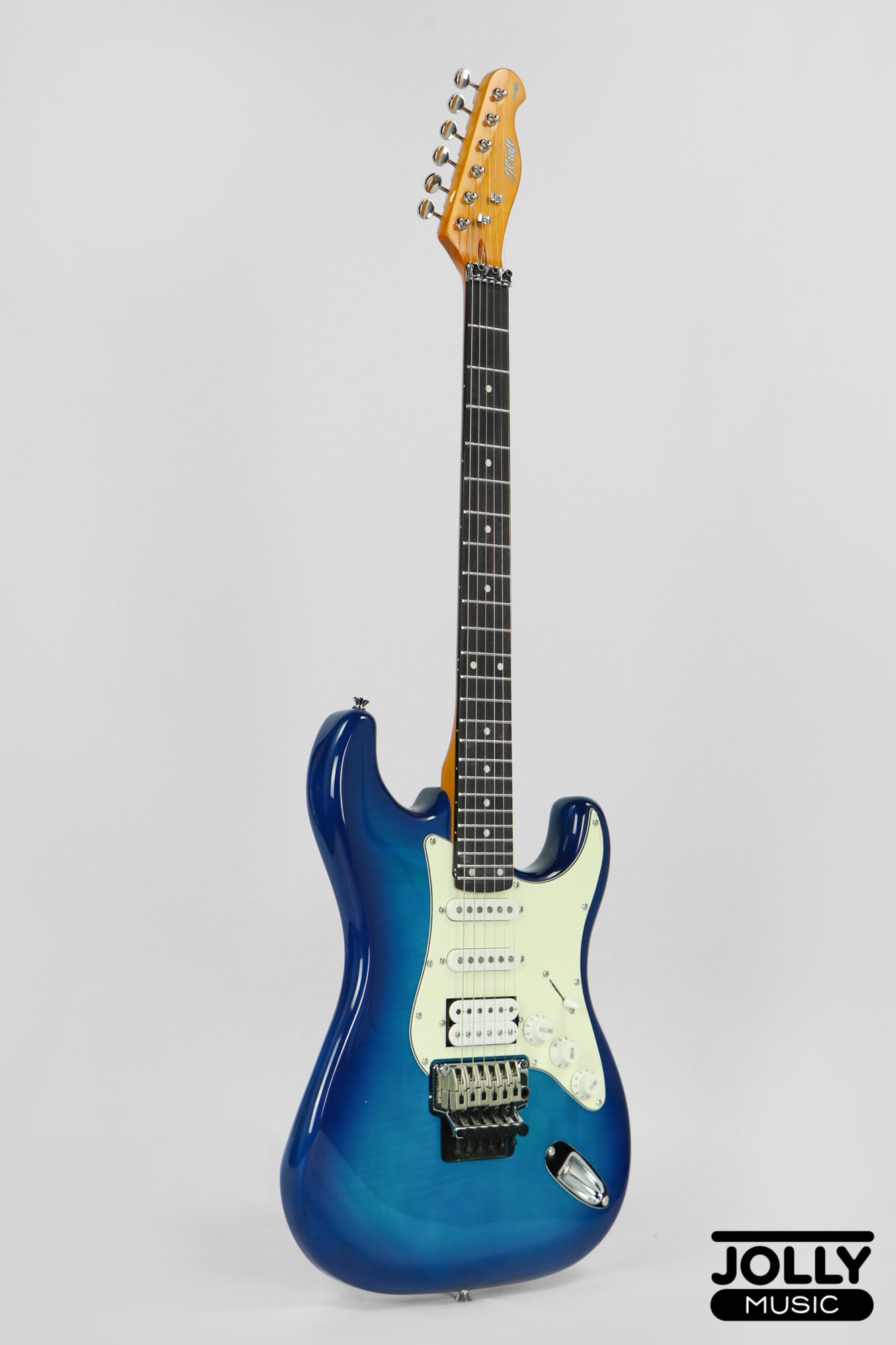 JCraft Modern Series S-3H FR24 HSS Double Locking Electric Guitar Wilkinson "Floyd" - Blue Burst Flame